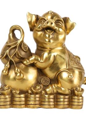 福禄猪铜葫芦猪摆件十二生肖猪工艺品家居装饰猪
