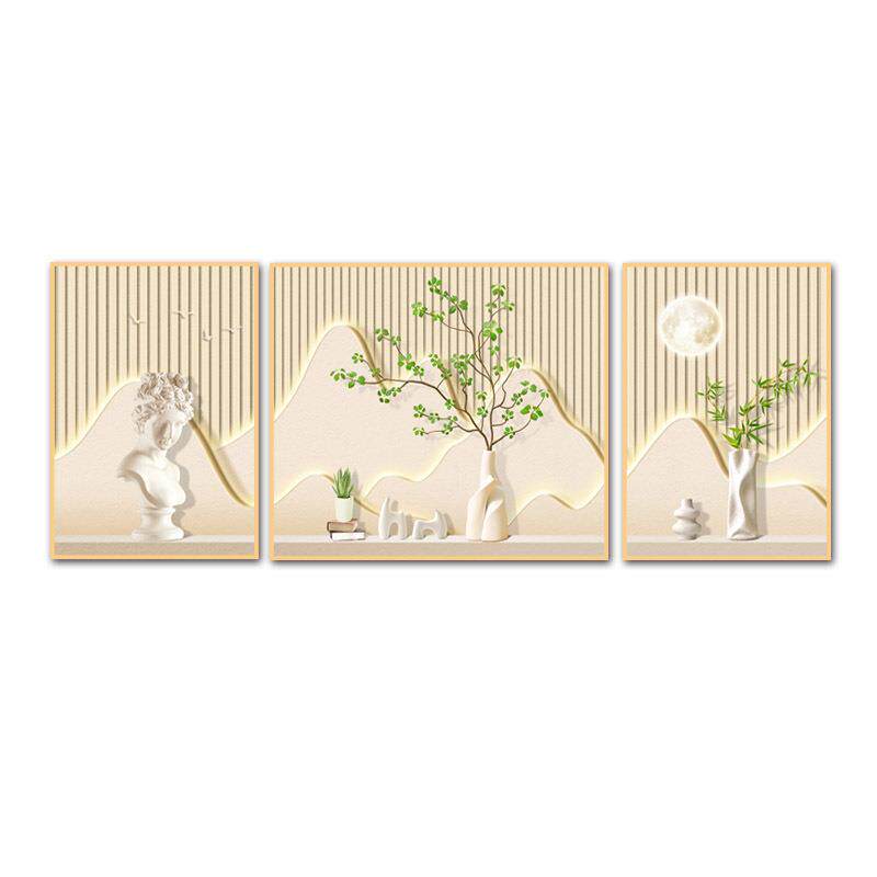 奶油风客厅挂画沙发背景墙装饰画现代简约绿植三联组合壁画绿植风
