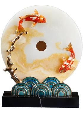 年年有鱼高端新中式摆件玉石平安扣客厅酒柜玄关博古架装饰品礼品