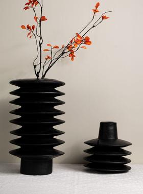 复古层叠侘寂风木纹花器装饰品样板间家居台面民宿摆件插干花花瓶