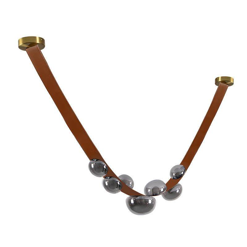 意式极简皮带吊灯前台挑空楼梯间设计师皮革轻奢餐厅灯客厅灯