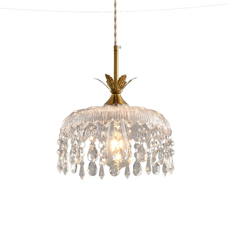 玻复黄古法式厅铜水晶璃小吊灯田园卧室床头吧台餐走廊玄关灯具