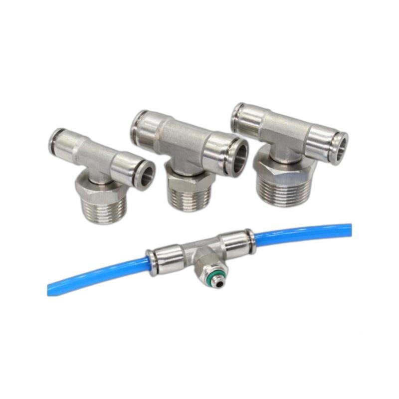 通PB4/6/8/1/12/16-01-0-03-04金属接2头T型外0螺纹正三快插接头