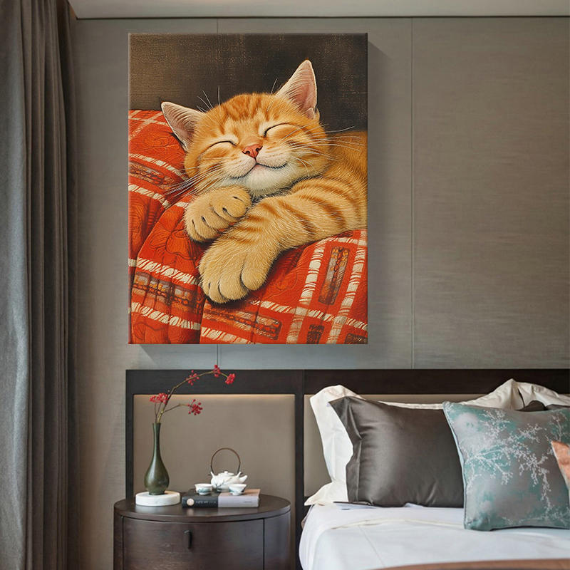 创意动物猫咪客厅装饰画小众艺术橘猫纯手绘油画马蒂斯儿童房挂画图片