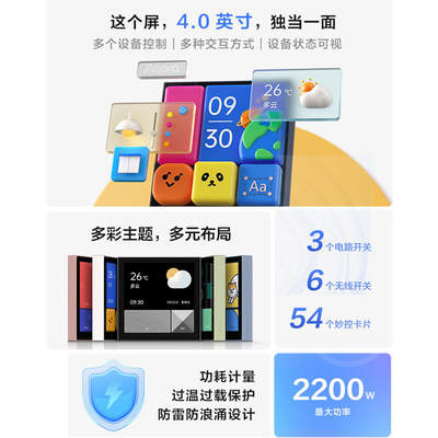 Aqara绿米智能妙控开关S1E全面触屏语音 智能家居控制面板HomeKit