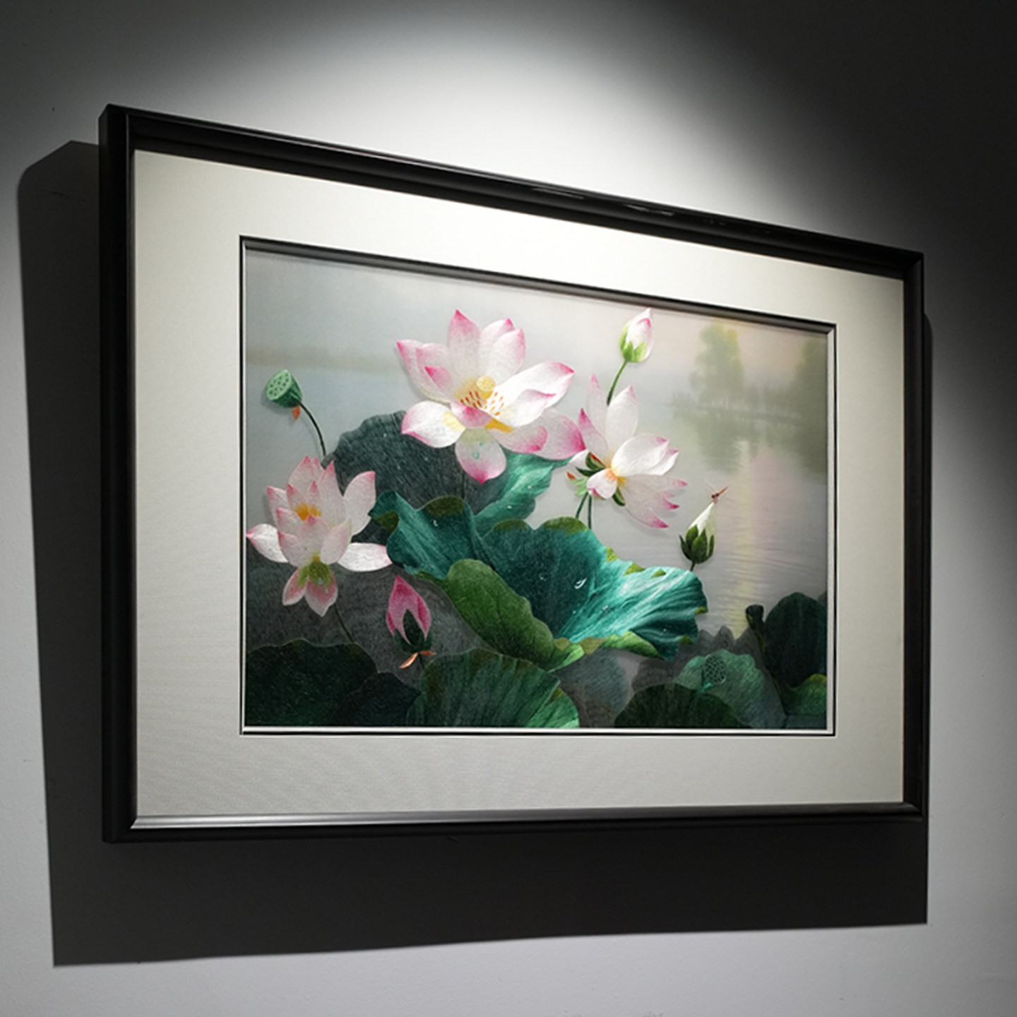 香远益清手工苏绣挂画书房卧室客厅玄关新中式荷花刺绣成品装饰画