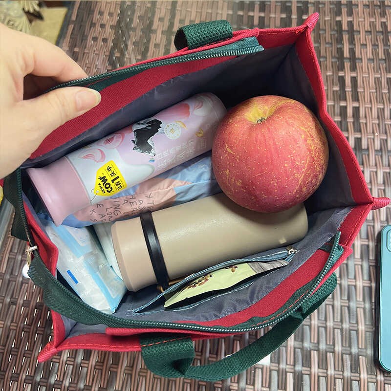 新款帆布可爱熊饭盒包学生上班手拎午餐包大容量便当包手提妈咪包