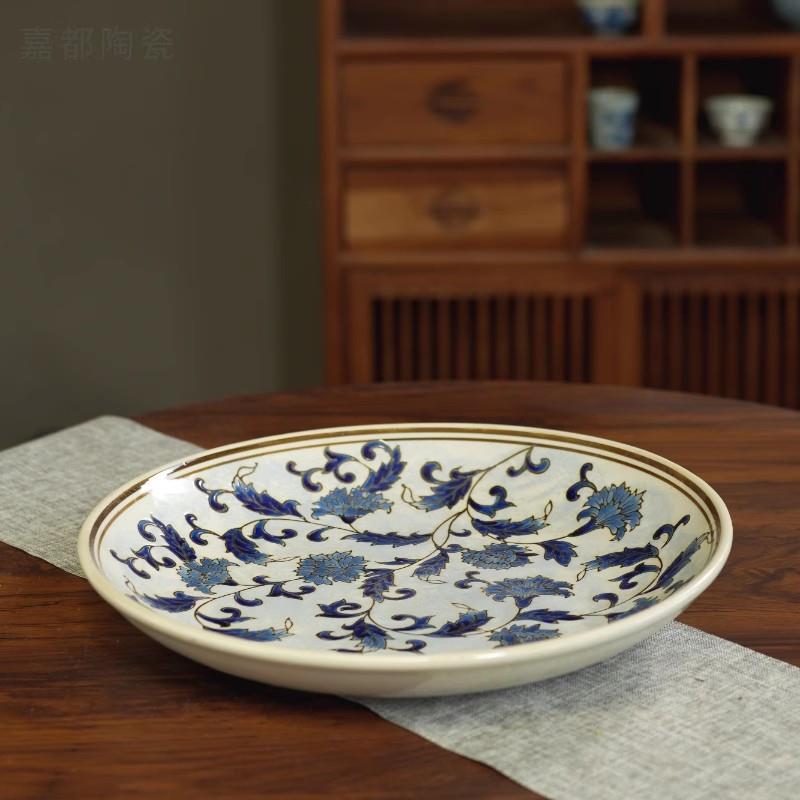 复古青花瓷盘子中式青花瓷陶瓷挂盘装饰盘摆件