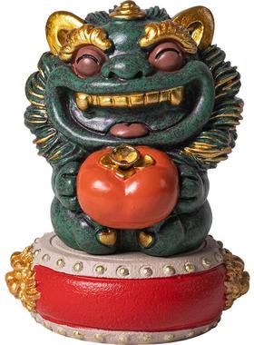 创意青砂石招财石狮子线香插香炉彩金茶宠一对家居办公桌摆件礼品