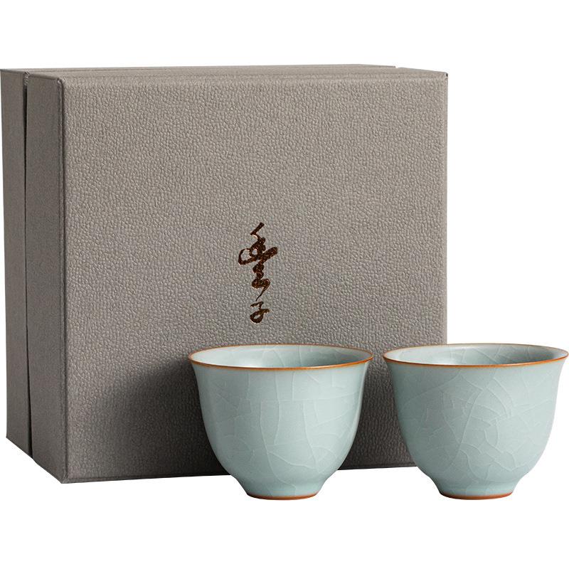 台湾汝窑茶杯对杯汝瓷品茗杯茶盏陶瓷功夫茶具商务礼品礼盒