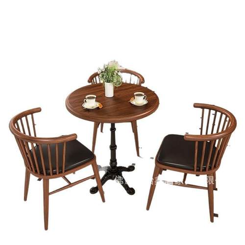 美式复古咖啡厅酒吧实木桌椅组合烘焙甜品奶茶店桌椅子西餐厅商用