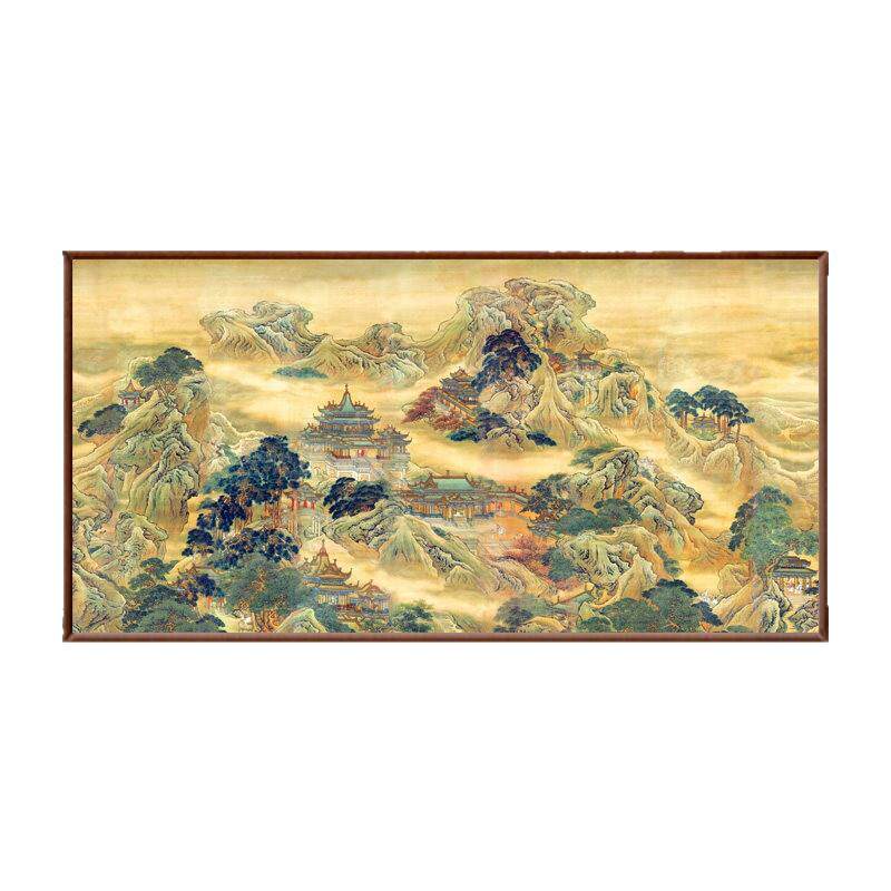 佛道仙家堂口横版山水画新中式蓬莱仙境图神龛神台背景墙装饰画框