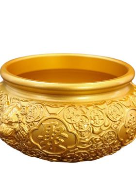 黄铜招财狮首聚宝盆金色铜摆件办公室前台店铺大吉开业摆件招财