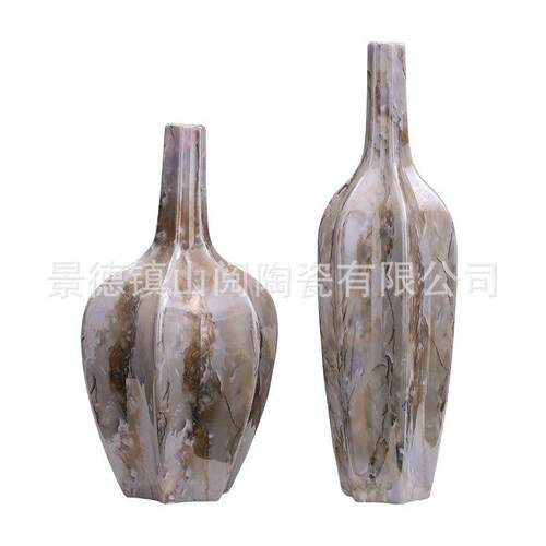 新中式复古陶罐小口花器景德镇陶瓷花瓶禅意插花客厅茶几桌面摆件