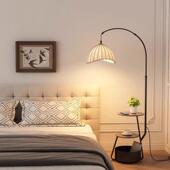 中古风落地灯客厅沙发旁茶几灯卧室床头柜置物一体无线充立式 台灯