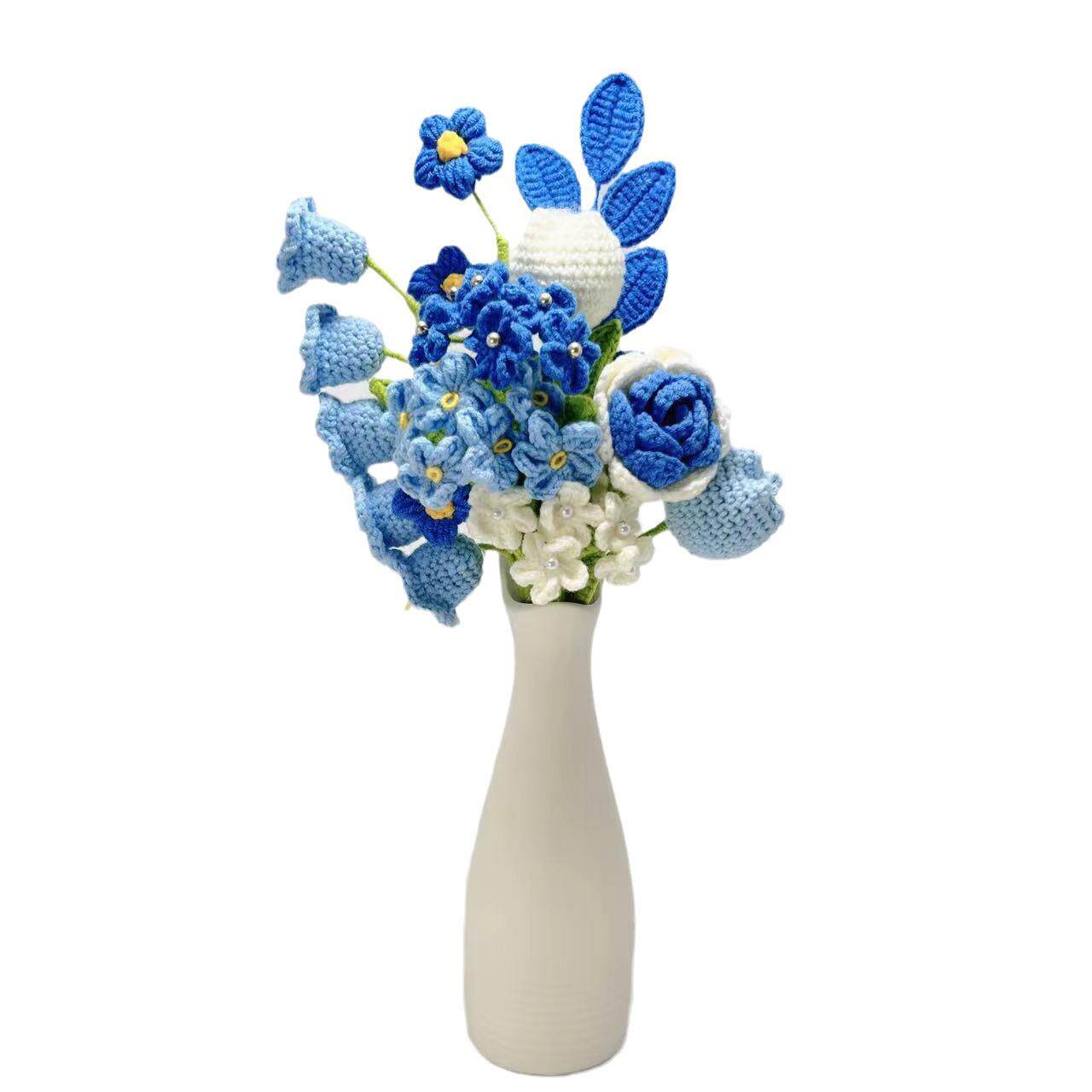 成品手工编织仿真花束向日葵铃兰花郁金香毛线假花钩织整束礼品花