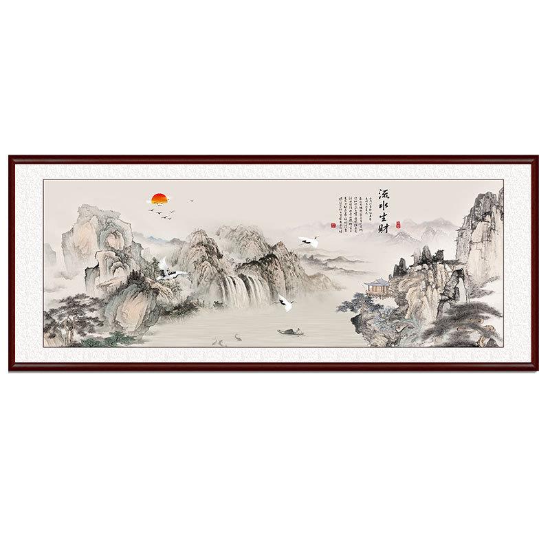 客厅装饰画中式山水画国画实木聚宝盆字画壁画办公室风水横幅挂画