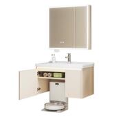 新款 奶油风扫地机器人基站浴室柜蜂窝铝陶瓷一体盆浴室柜洗手漱台