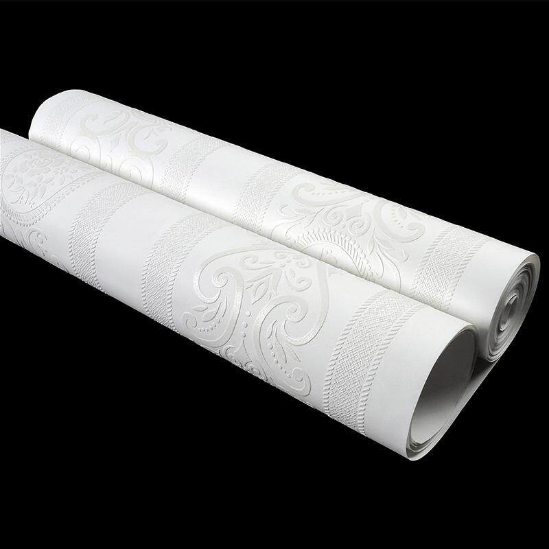 白色仿硅藻泥墙纸竖条纹欧式卧室客厅海吉布墙布海基布无纺布壁纸