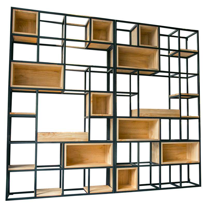 铁艺隔断置物架工业丰装饰客厅餐厅实木格子架网红办公室书架落地