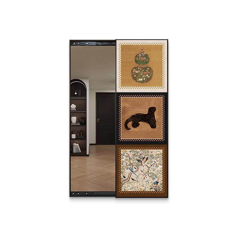 中古风可遮挡镜子关闭推拉隐藏式全身镜隐形穿衣镜壁画家用暗藏