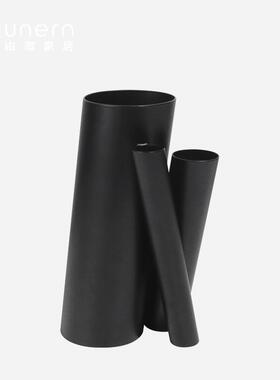 现代简约圆柱交接花器摆件样板间客厅售楼处插花艺术家居软装饰品