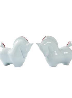 新中式富贵陶瓷马摆件青瓷样板间书房茶几书桌茶室博古架软装饰品