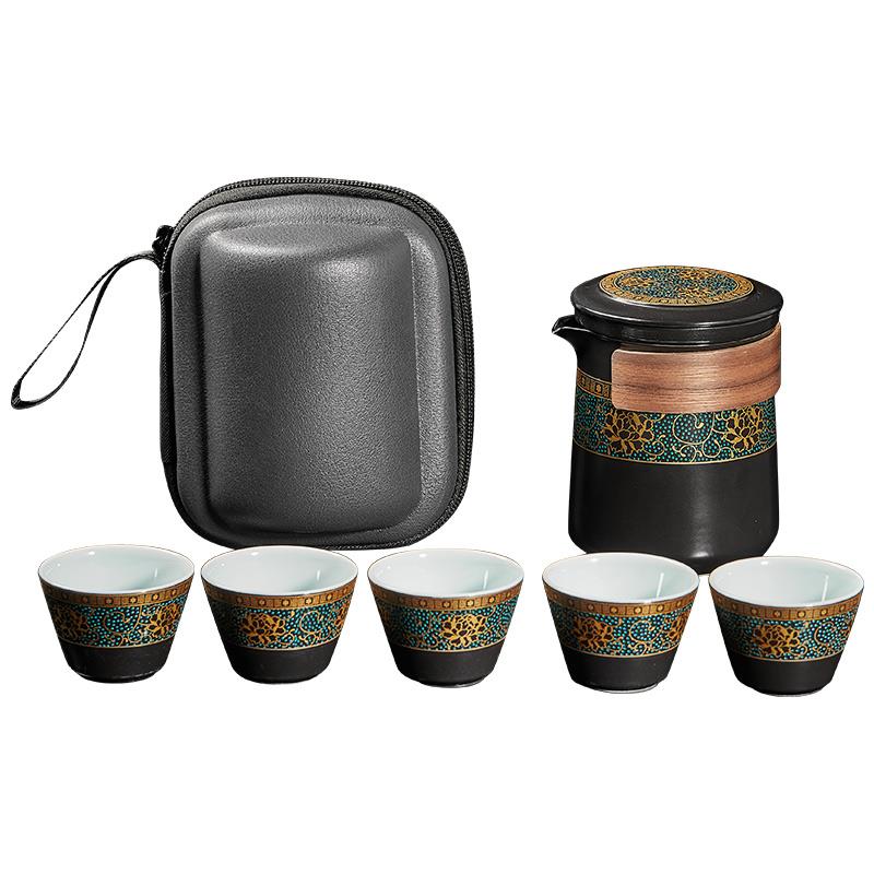 陶瓷复古快客杯旅行功夫茶具套装家用一壶五杯便携式户外泡茶壶
