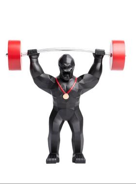 树脂工艺品现代简约创意家居装饰举重杠铃金刚摆件大猩猩动物摆