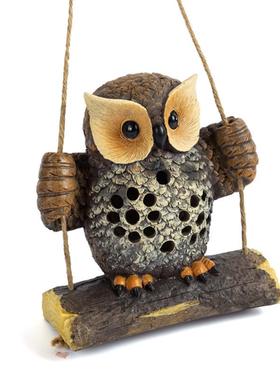 树脂工艺品猫头鹰创意摆件太阳能装饰灯田园仿真工艺款净新品