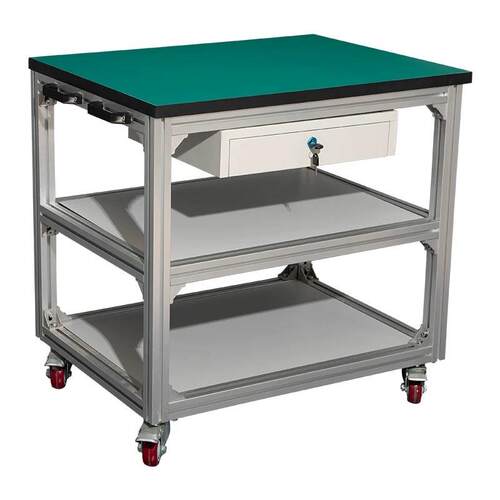 铝合金操作桌铝型材带轮推车电子工厂维修实验室防静电移动工作台
