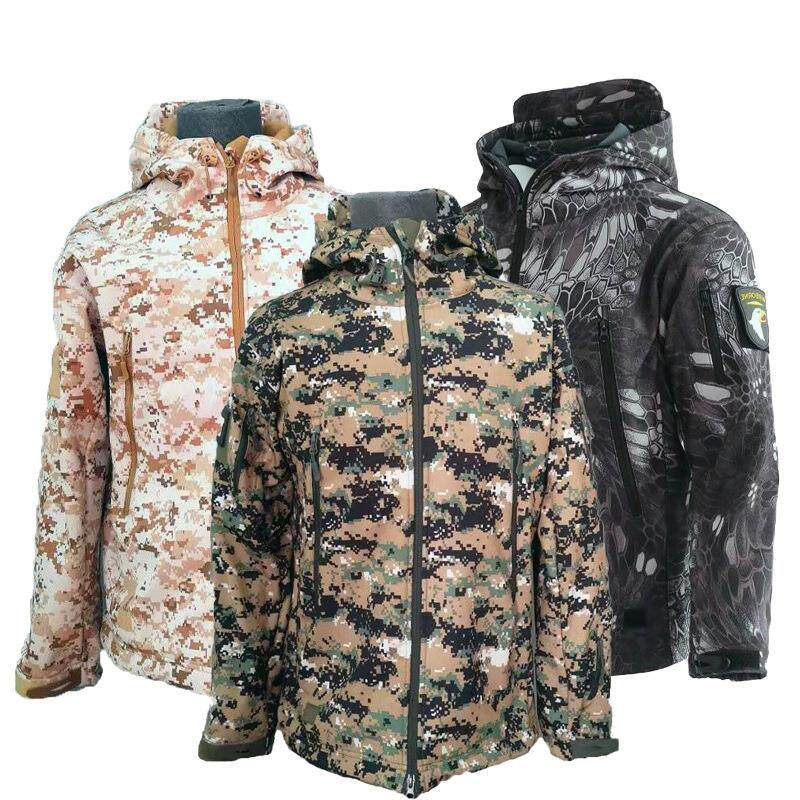 厂家直供鲨鱼皮冲锋衣户外加绒保暖迷彩服粒绒冲锋衣夹克