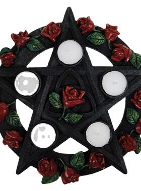 复古烛台摆件五芒星烛台塔罗装饰品五角星绿藤烛盘茶烛树脂工艺品