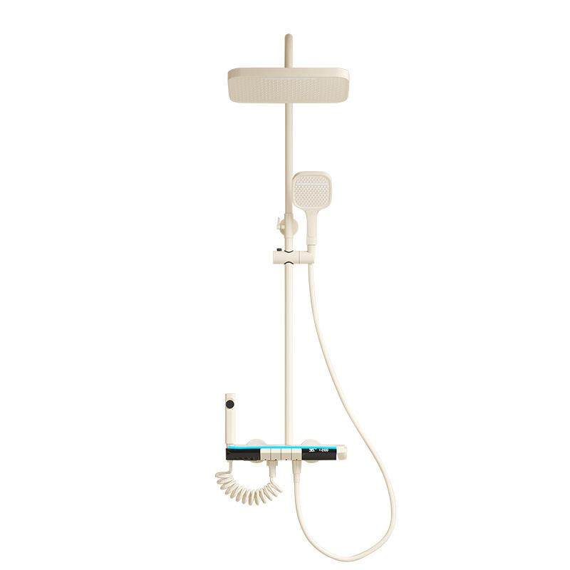 花洒套装奶白枪灰家用淋浴卫浴浴室全铜数显全套增压钢琴键淋浴器
