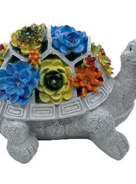 热卖太阳能多肉乌龟树脂摆件太阳能灯多肉雕像装饰花园摆件