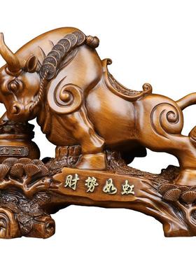 中式财势如虹聚宝盆牛摆件树脂工艺品客厅酒柜家居装饰品开业礼品