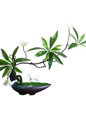 新中式花艺永生苔藓盆景小原流插花艺餐厅茶室样板间创意绿植摆件
