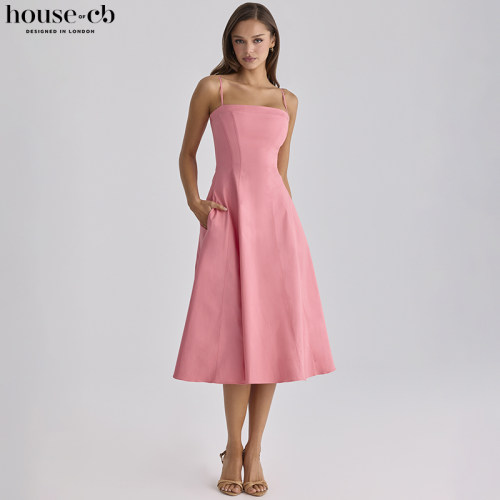HouseofCB甜美莓粉色A字中长裙