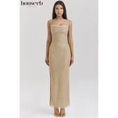 House 高贵优雅收腰香槟色超长连衣裙Calla