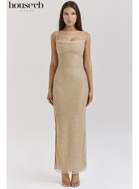 House of CB 高贵优雅收腰香槟色超长连衣裙Calla
