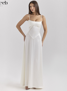 House of CB 法式高雅清新象牙白缎面绑带礼服Anabella