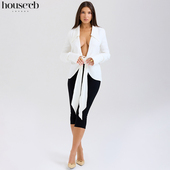 House Hope 知性干练百搭白色垂领系带前襟衬衫