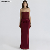 CB经典 House 精致酒红色抹胸束腰超长连衣裙Persephone