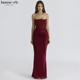 CB经典 House 精致酒红色抹胸束腰超长连衣裙Persephone