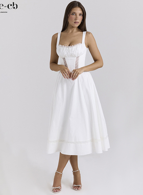 House of CB清新休闲白色棉质中长太阳裙Kim