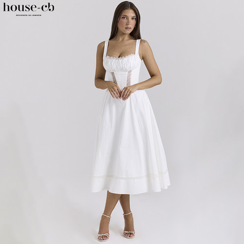 HouseofCB休闲白色棉质中长裙