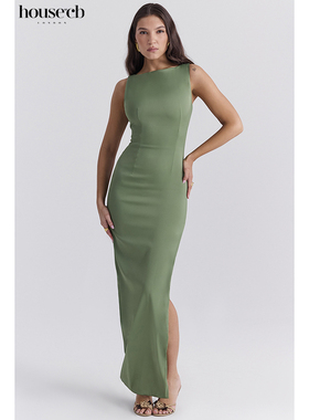 House of CB收腰开旗橄榄色超长连衣裙Filomena