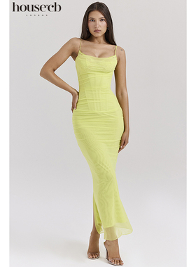 House of CB 优雅清爽青柠色束腰超长连衣裙Nalini