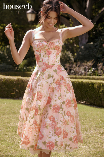 HouseofCB休闲粉色印花连衣裙