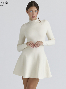 House of CB简约舒适奶油色美利奴羊毛伞式迷你连衣裙Bonnie